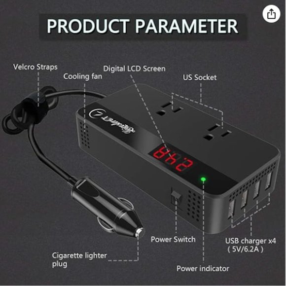LeicesterCN 200W Car Power Inverter Charger DC 12V-110V AC Converter 4 USB Ports - Picture 7 of 10